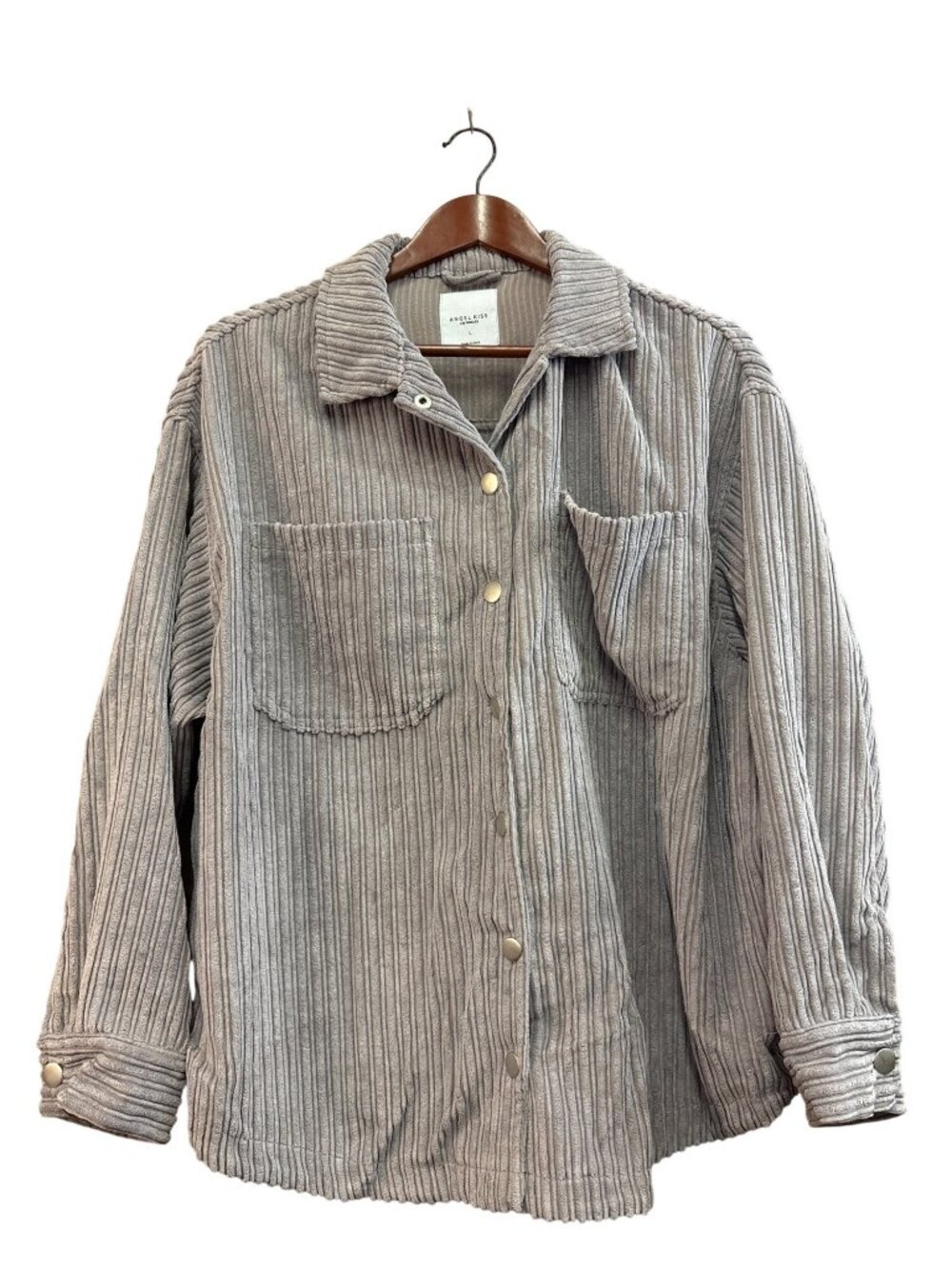 Angel Kiss Ribbed Textured Button-Down Shirt Jacket L lavender